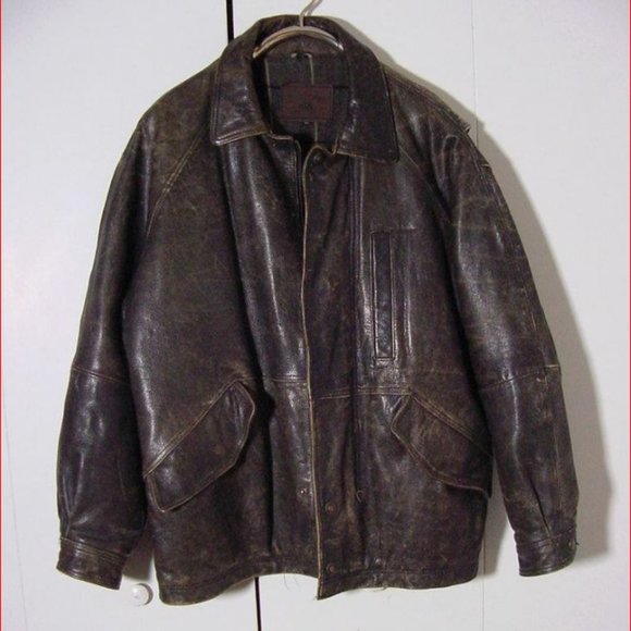 Vtg Distress New River Sports Brown Leather Bomber Jacket Blanket Lined Sz XL